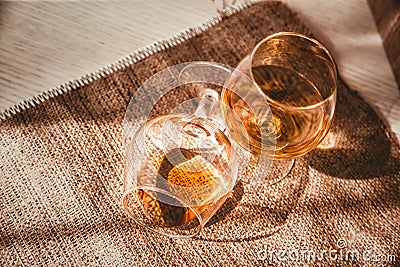 Brandy, Konya, a glass of whiskey on the table Stock Photo