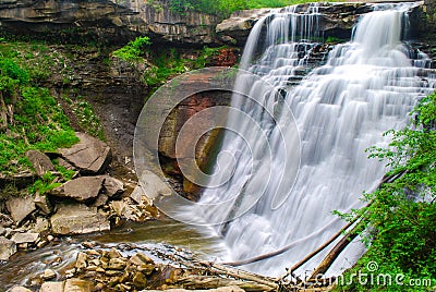 Brandywine Falls in summer green forest of Cuyahoga Valley National Park Stock Photo