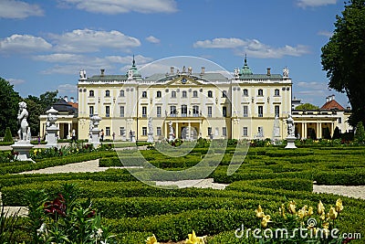 Branicki Palace in Bialystok, Poland. The palace complex with gardens, pavilions, sculptures. Editorial Stock Photo