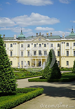 Branicki Palace in Bialystok, Poland. The palace complex with gardens, pavilions, sculptures. Editorial Stock Photo