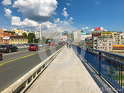 Branko`s Bridge and city view, Belgrade, Serbia Editorial Stock Photo