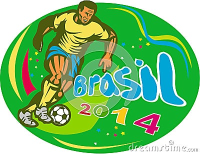 Brasil 2014 Soccer Football Player Run Retro Vector Illustration