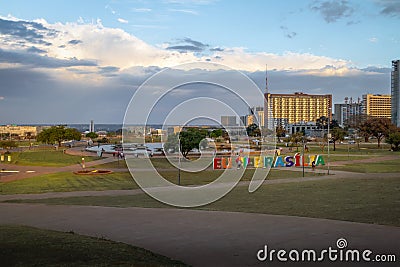 Brasilia Sign at Burle Marx Garden Park and TV Tower Fountain - Brasilia, Distrito Federal, Brazil Editorial Stock Photo