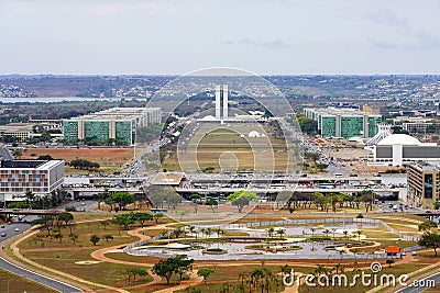 BRASILIA, BRAZIL - AUGUST 30, 2023: Aerial view of Monumental Axis of Brasilia, Brazil Editorial Stock Photo