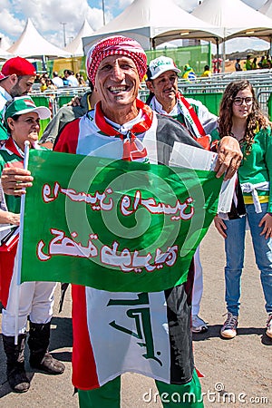 Brasilia, Brazil-August 4, 2016:Iraqi Soccer Fans Gather Outside the ManÃ© Garrincha Stadium Editorial Stock Photo