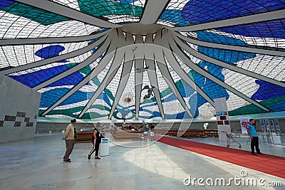 BRASILIA, BRAZIL - AUGUST 30, 2023: Wide angle of the interior of the Cathedral of Brasilia, Brazil Editorial Stock Photo