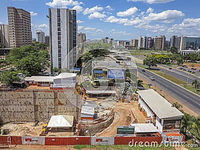 view to modern buildings with street crossing in Brasilia Editorial Stock Photo