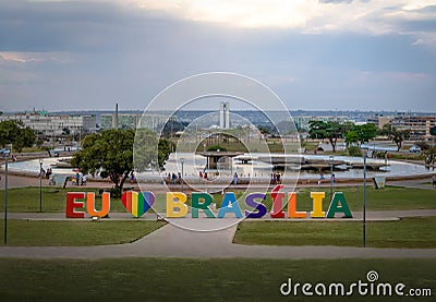 Brasilia Sign at Burle Marx Garden Park and TV Tower Fountain - Brasilia, Distrito Federal, Brazil Editorial Stock Photo