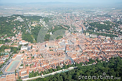 Brasov city, Romania. Bird`s eye view on old city center Stock Photo