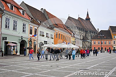 Brasov council square with tourists Editorial Stock Photo