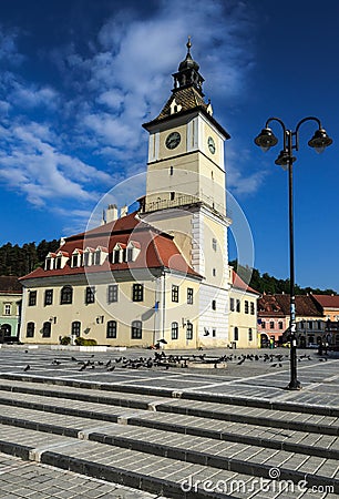 Brasov medieval center with Council House, Romania Stock Photo