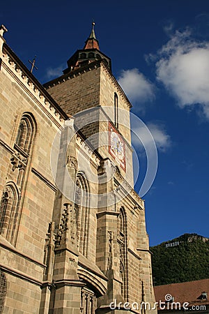 Brasov old black church and brasov sign Stock Photo