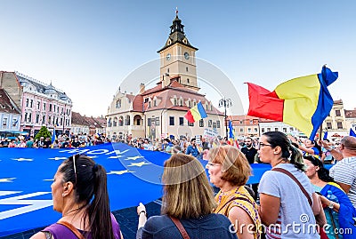 Brasov, Romania. Romanians from abroad protest against the government and the corruption of left-wing party. Editorial Stock Photo