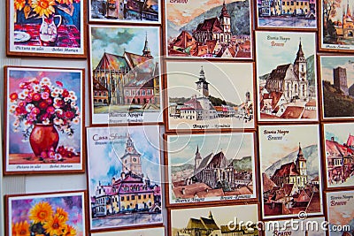 Brasov, Romania: Beautiful magnets. Sale for tourists Souvenirs in the store Editorial Stock Photo