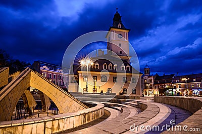 Brasov, Romania - February 23: The Council Square on February 23 Editorial Stock Photo