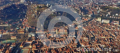 Landmark attraction in Brasov, Romania. Panorama of the city Brasov, old town. Catholic Black Church (Biserica Neagra) Stock Photo