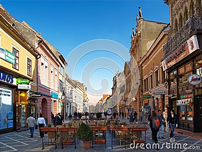Busy street in city center Brasov, Romania Editorial Stock Photo