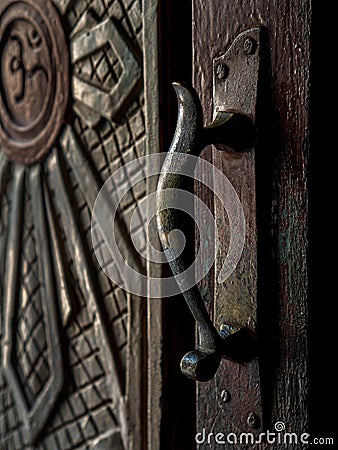 Brass Antique Door Pull Handle 0n wooden Door Idar Sabarkantha North Gujarat Editorial Stock Photo