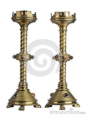 Brass art nouveau candlesticks Stock Photo