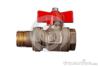 Brass ball valve with red handle Stock Photo