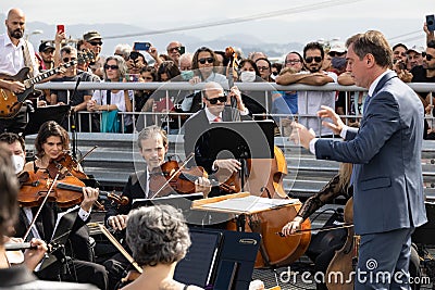 Brass Band Brazil Santa Catarina FlorianÃ³polis 13.05.2022 at Hercilio Luz Bridge Editorial Stock Photo