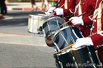 Brass band drum player Stock Photo