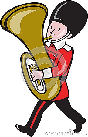 Brass Band Member Playing Tuba Cartoon Stock Photo