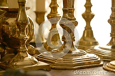 Brass candlesticks Stock Photo