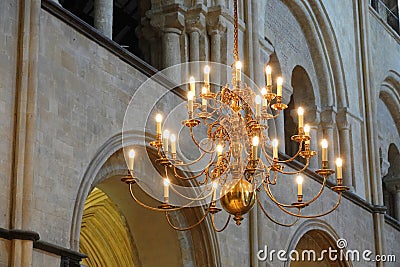Brass chandelier in English cathedral Stock Photo
