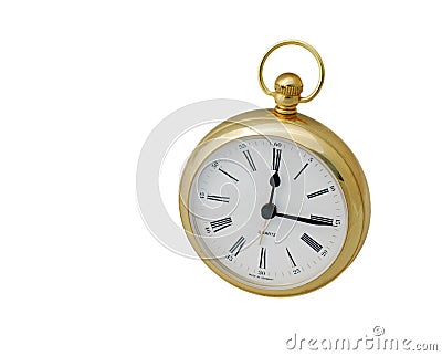 Brass clock on white Stock Photo