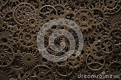 Brass cog wheels, steampunk background Stock Photo