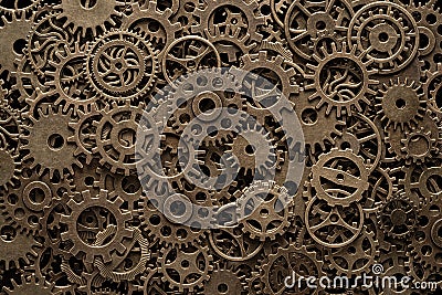 Brass cog wheels, steampunk background Stock Photo