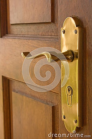 Brass door handle Stock Photo