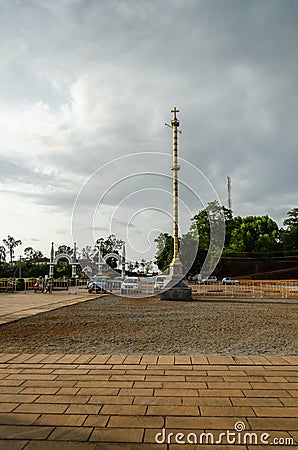 Brass flag post at St. Lawrence minor basilica at Attur, India Editorial Stock Photo