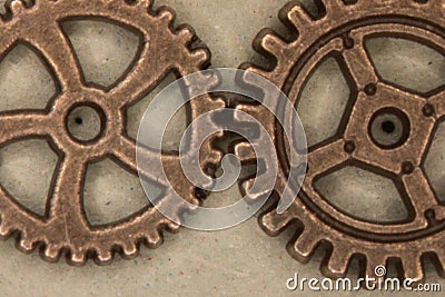 Brass gears are interlocked Stock Photo