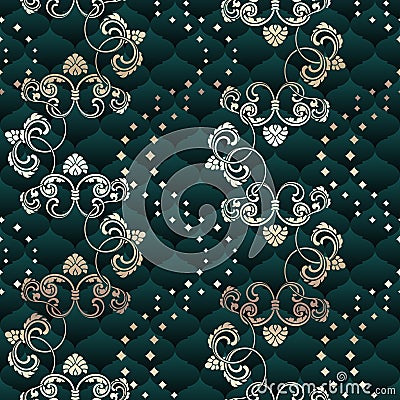 Brass and green seamless Rococo floral Stock Photo