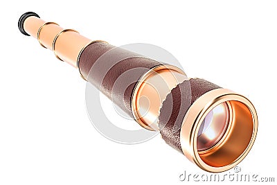 Brass Hand Held Telescope, Pirate Spyglass. 3D rendering Stock Photo