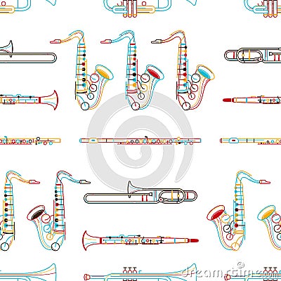 Brass instruments hand drawn outline seamless pattern Vector Illustration