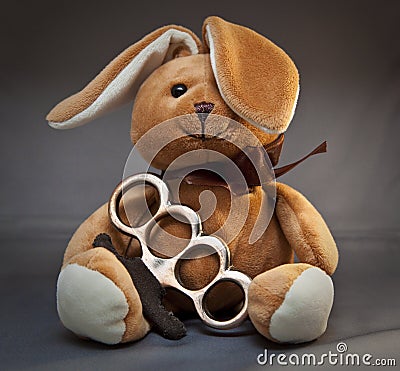 Brass Knuckle Teddy Bear Stock Photo