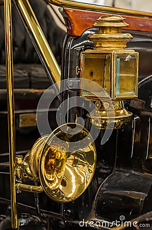 Brass Lamp and Horn Stock Photo