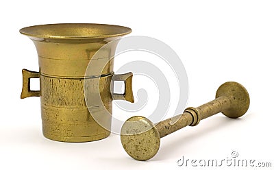 Brass mortar Stock Photo