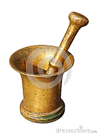 Brass Mortar and Pestle Stock Photo