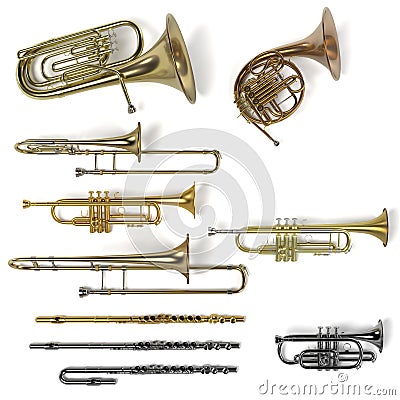 Brass musical instruments Stock Photo