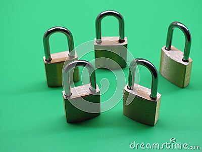 Brass padlocks Stock Photo