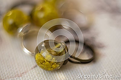 Brass ring with plants closeup Stock Photo