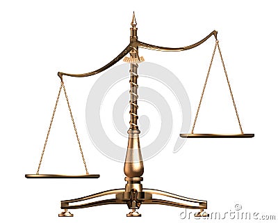 Brass scales 3D concept isolated on white Stock Photo