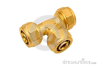 Brass tee Stock Photo