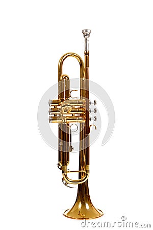 Brass trumpet on a white background Stock Photo