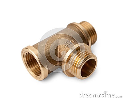 Brass water-pipe tee Stock Photo