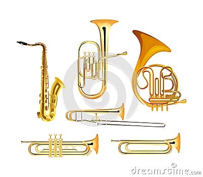 Brass Wind Orchestra Musical Instruments Vector Illustration